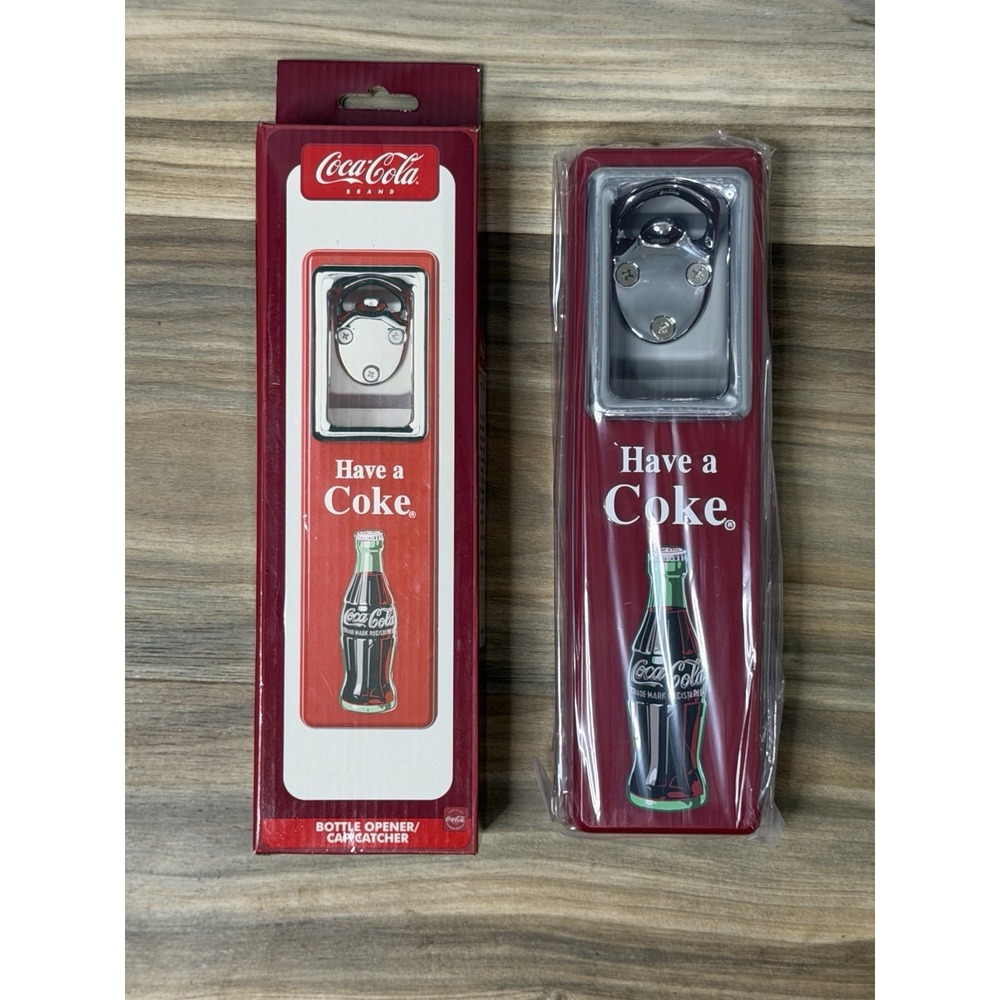 1997 Coca Cola Bottle Opener /Cap Catcher with Box Wall Mount Metal Red
